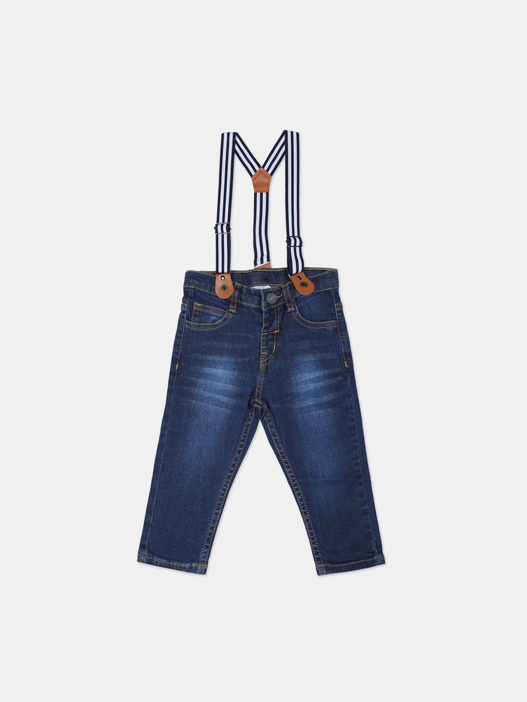 

Donuts Boys Blue Regular Fit Mid-Rise Clean Look Cotton Jeans With Suspenders