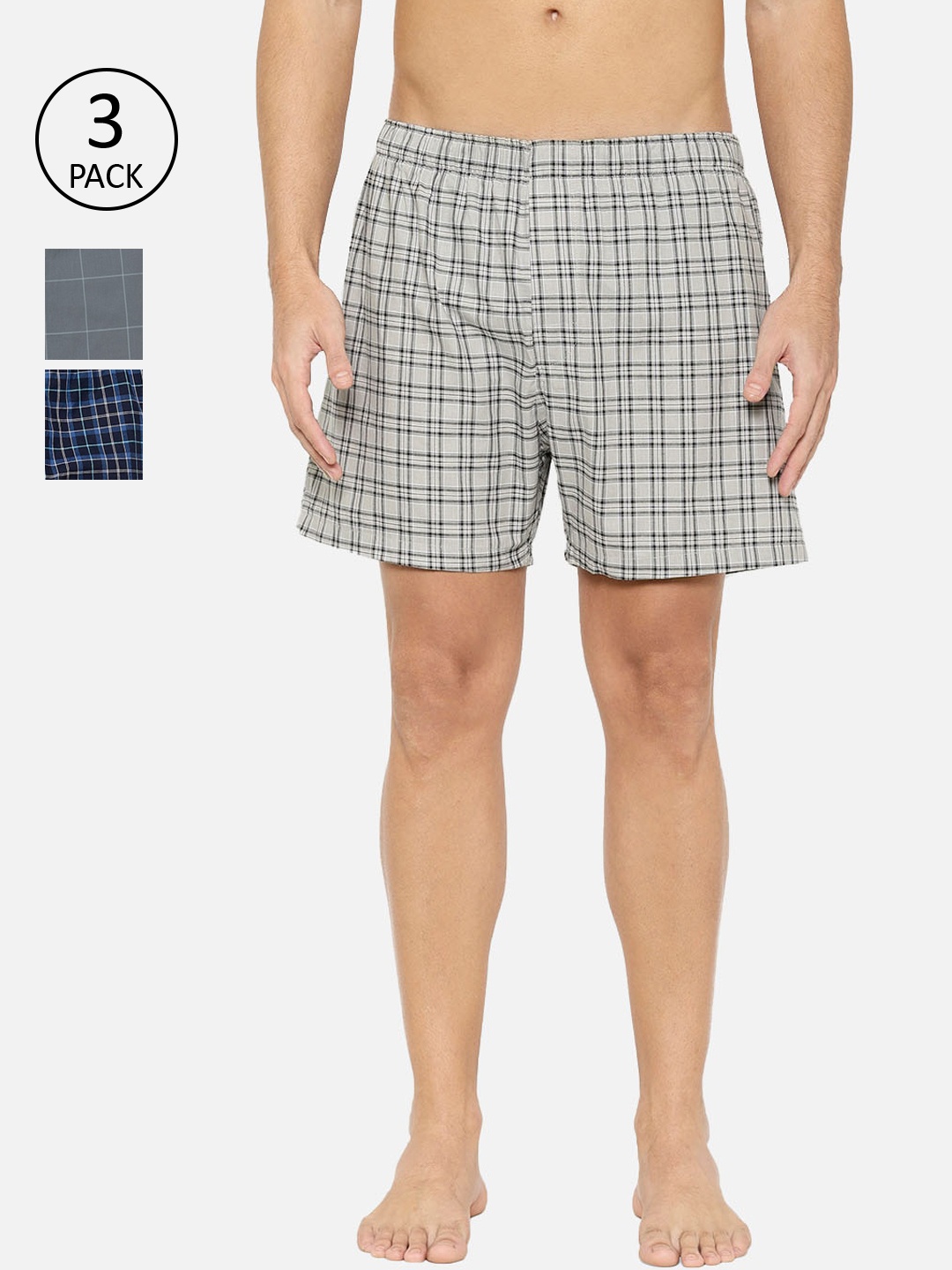

XYXX Men Pack Of 3 Checked Boxers XYBOX3PCKN154, Blue