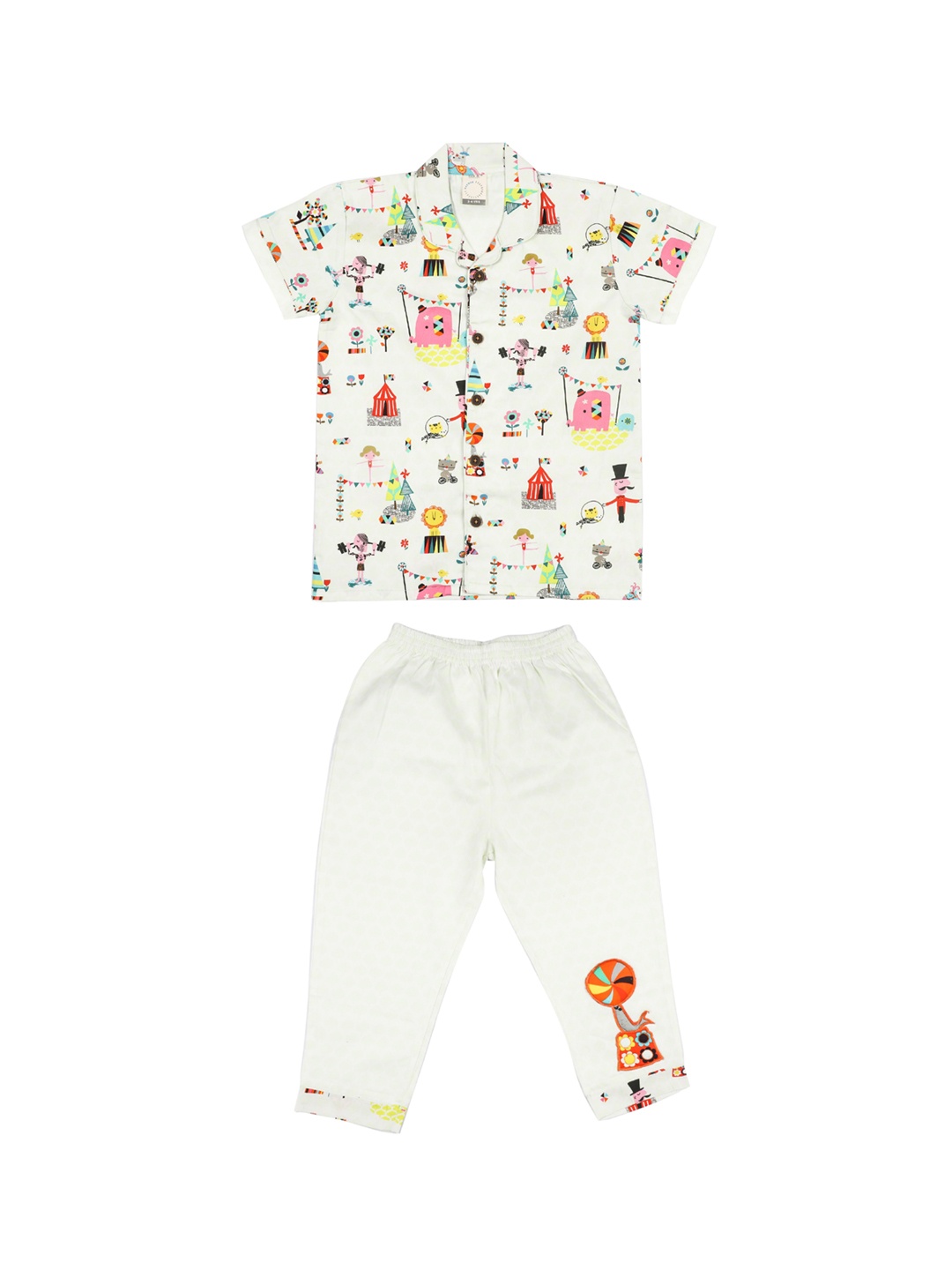 

CASA DE NEE NEE Unisex Kids Off-White & Pink Printed Night Suit