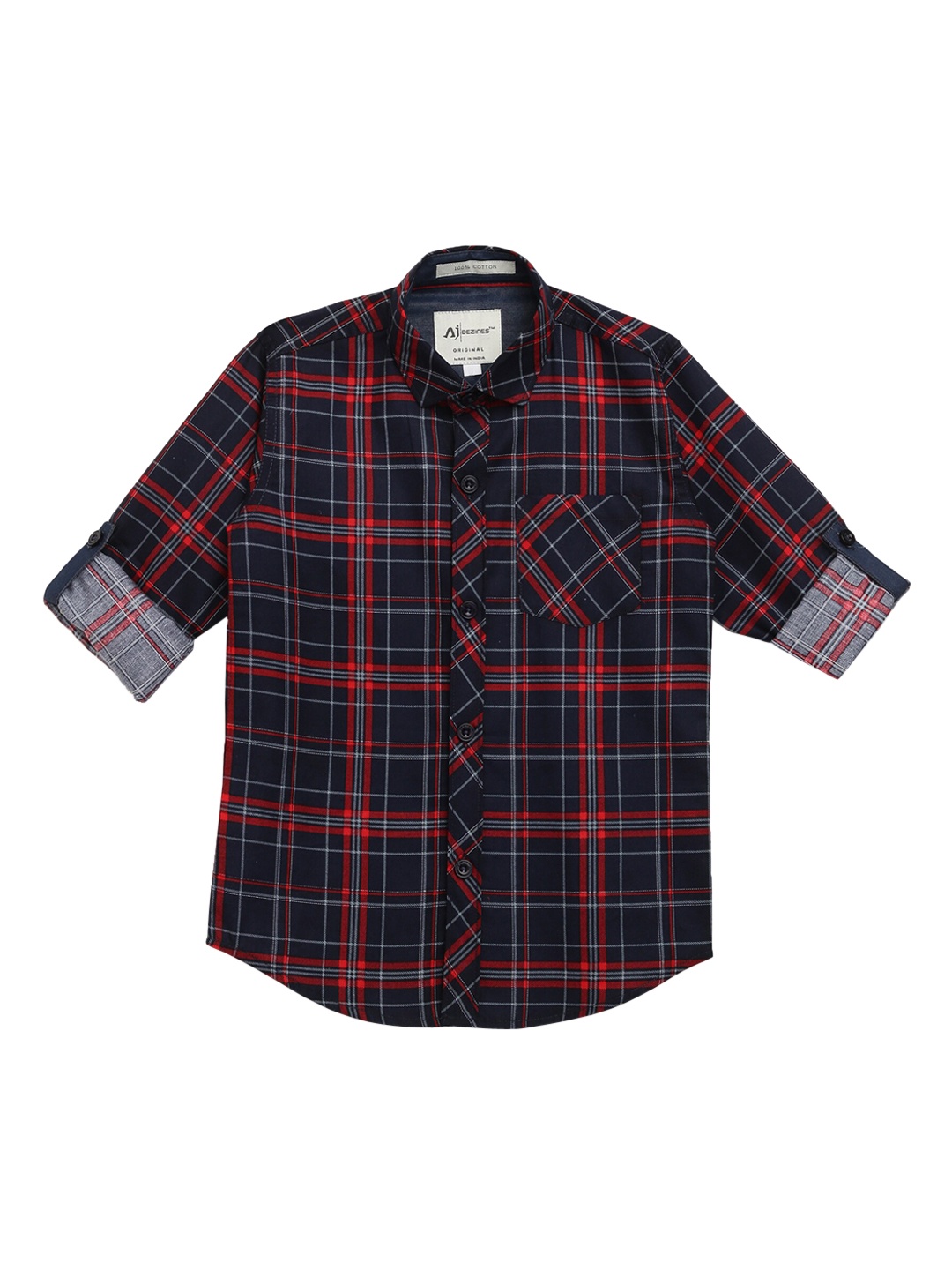 

Aj DEZInES Boys Red Regular Fit Checked Casual Shirt
