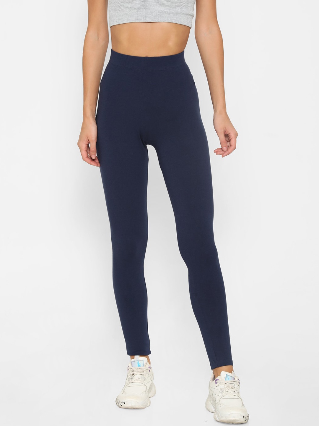 

FOREVER 21 Women Navy Blue Solid Ankle-Length Leggings