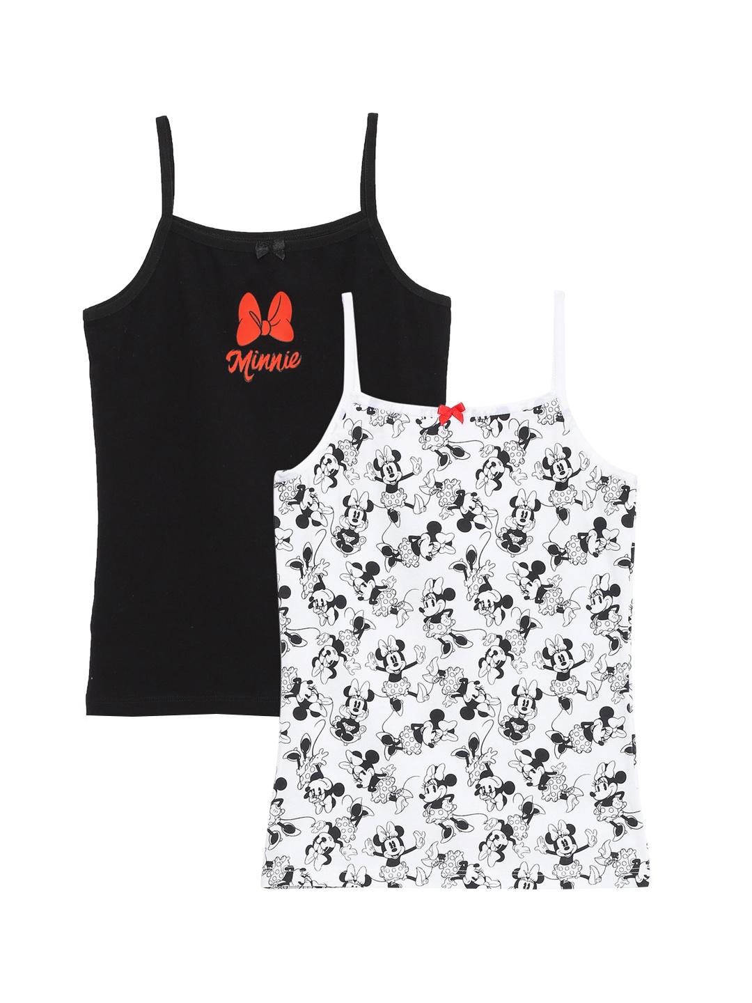 

Charm n Cherish Girls Pack Of 2 Mickey & Minnie Mouse Printed Camisoles, Black
