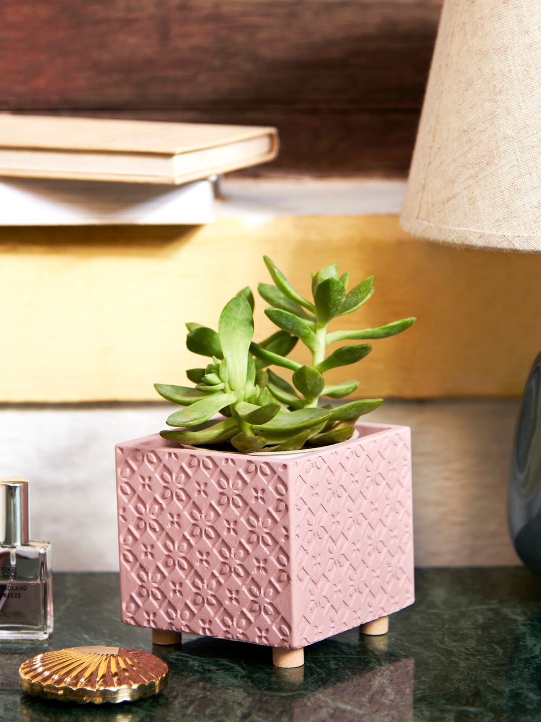 

Chumbak Pink Carved Square Planter With Legs