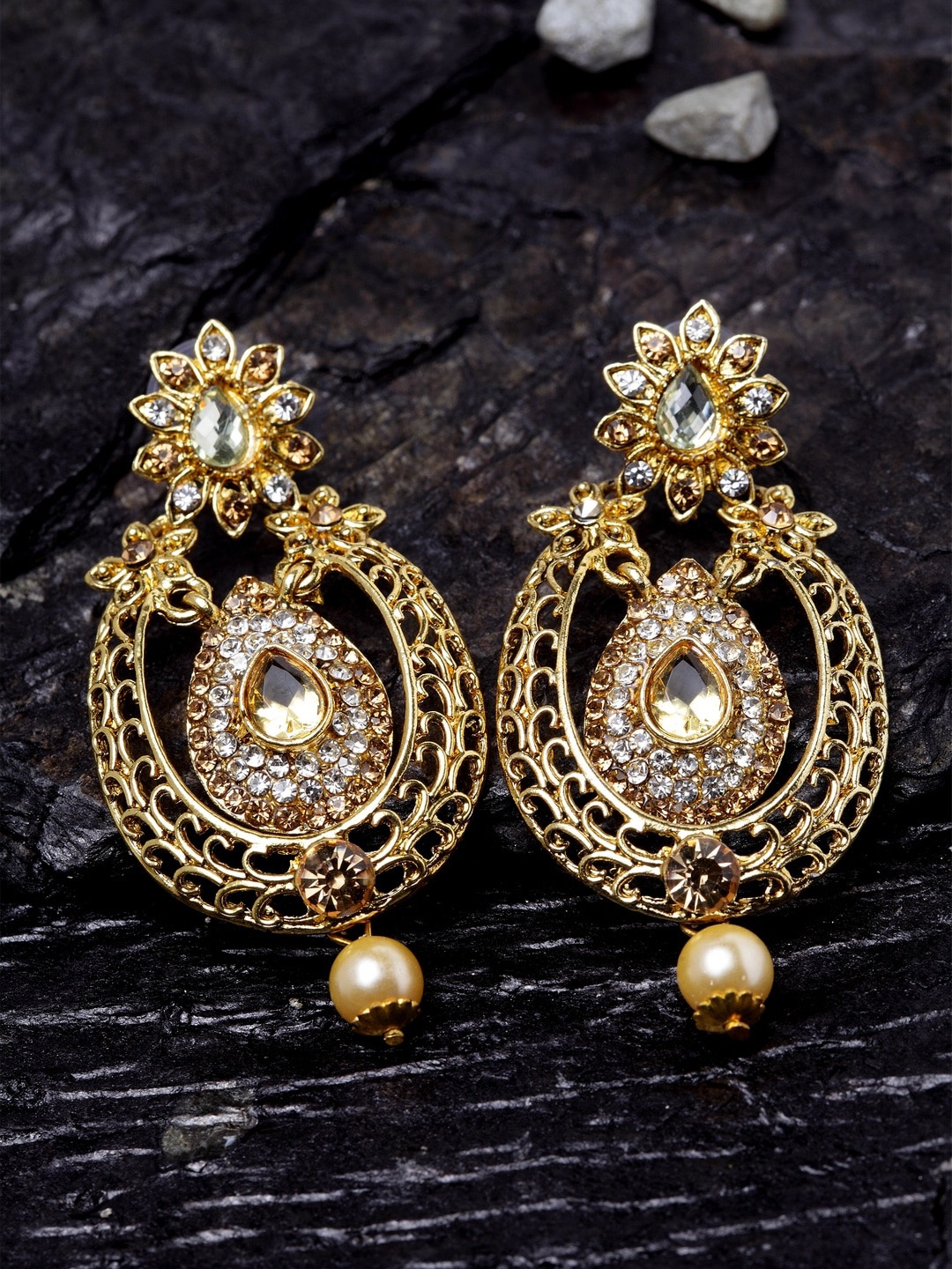 ANIKAS CREATION Gold-Toned Contemporary Drop Earrings