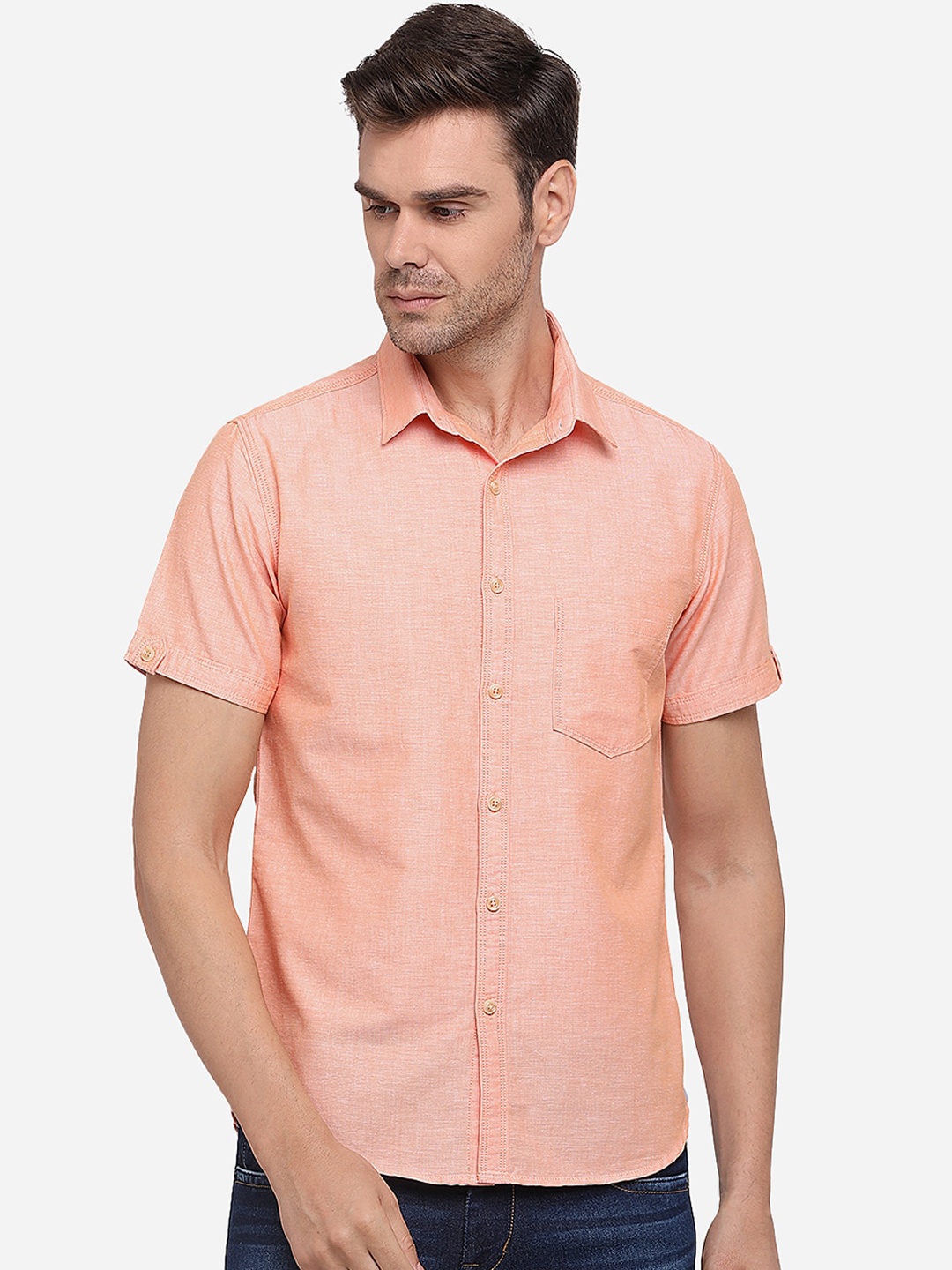 

Greenfibre Men Orange Slim Fit Solid Casual Shirt