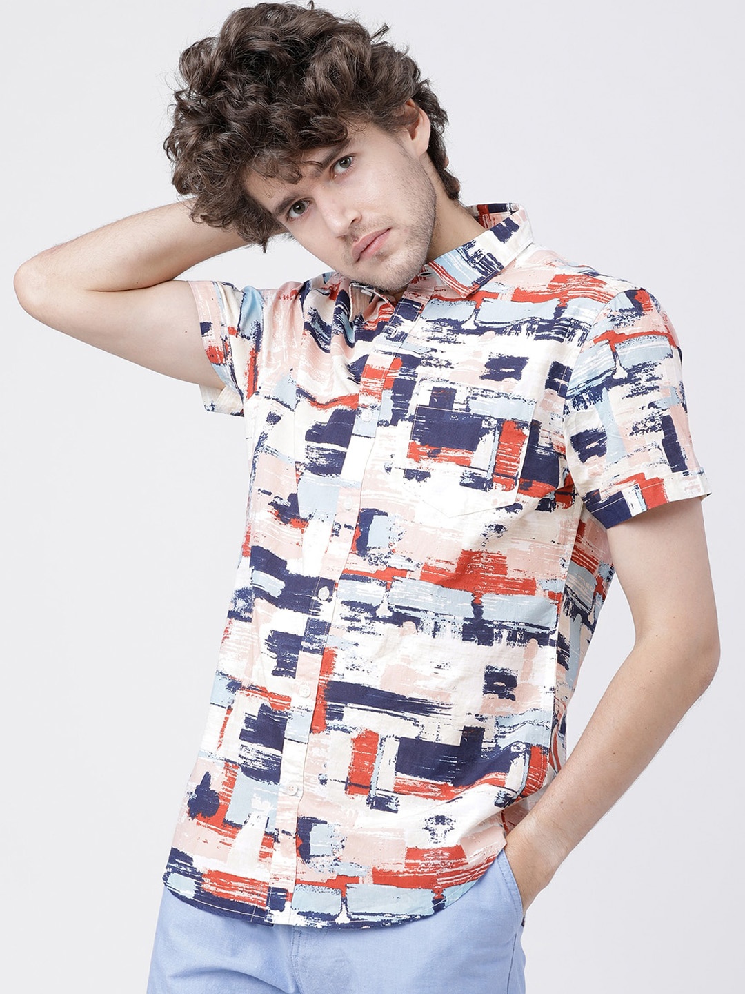

HIGHLANDER Men White & Red Slim Fit Printed Casual Shirt