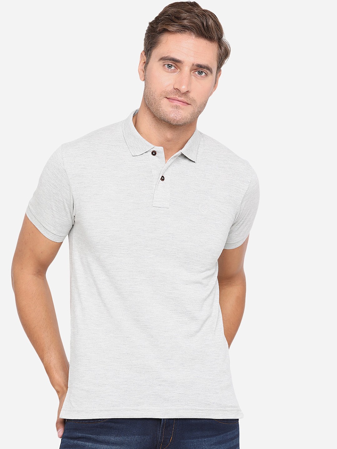 

Greenfibre Men Grey Solid Polo Collar T-shirt
