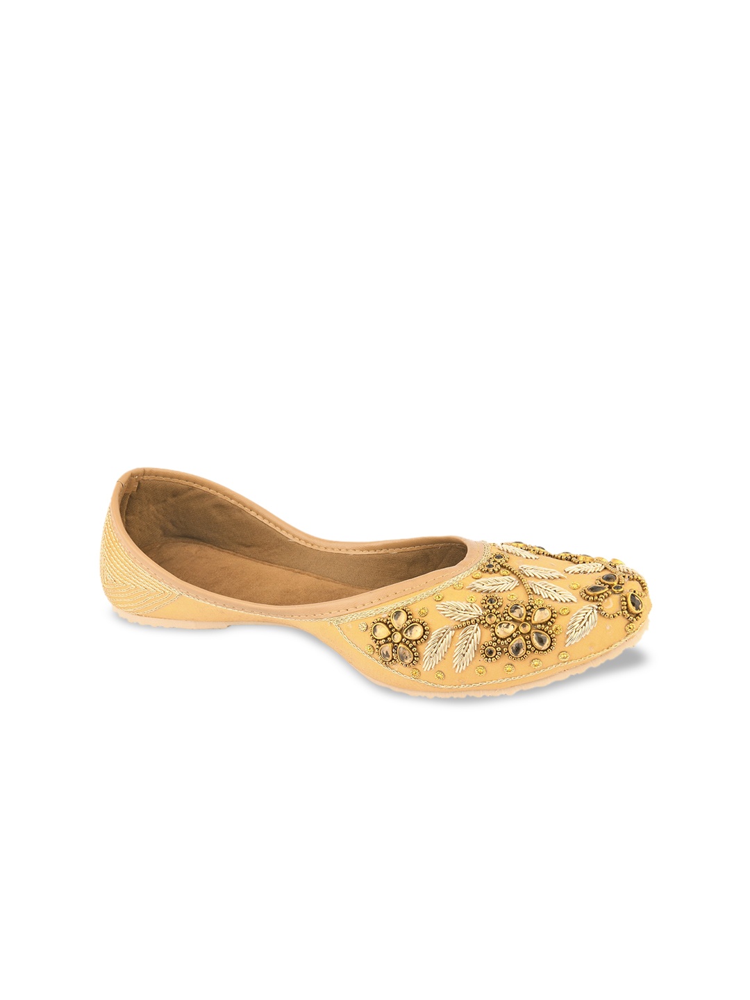 

DESI COLOUR Women Gold-Toned Embellished Mojaris
