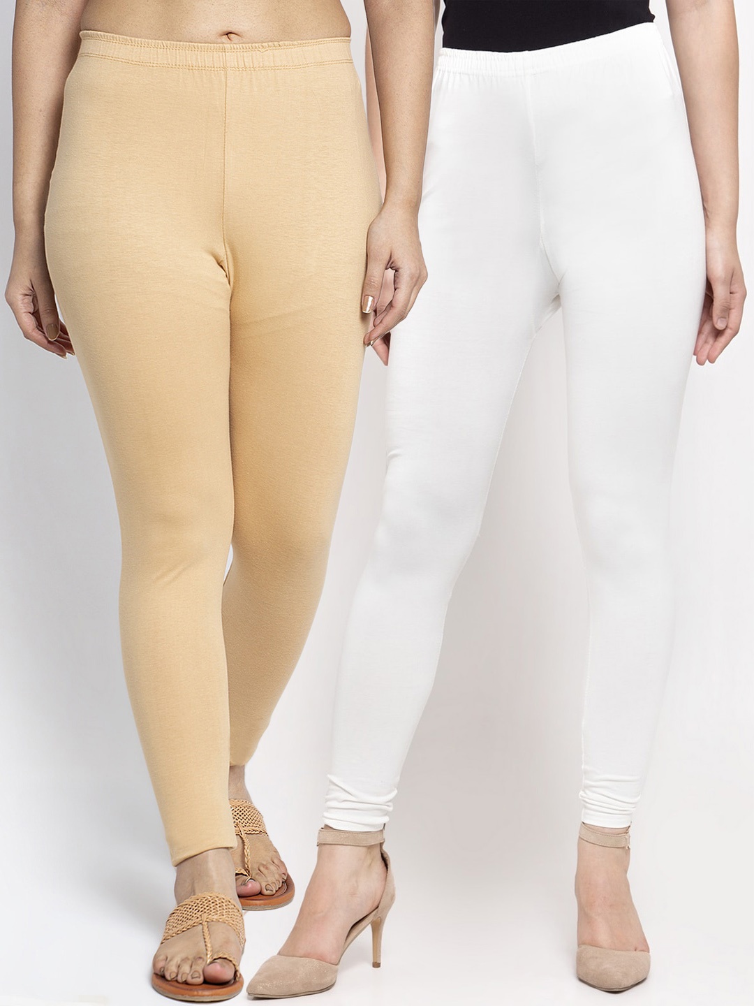 

GRACIT Women Pack of 2 Solid Ankle-Length Leggings, White