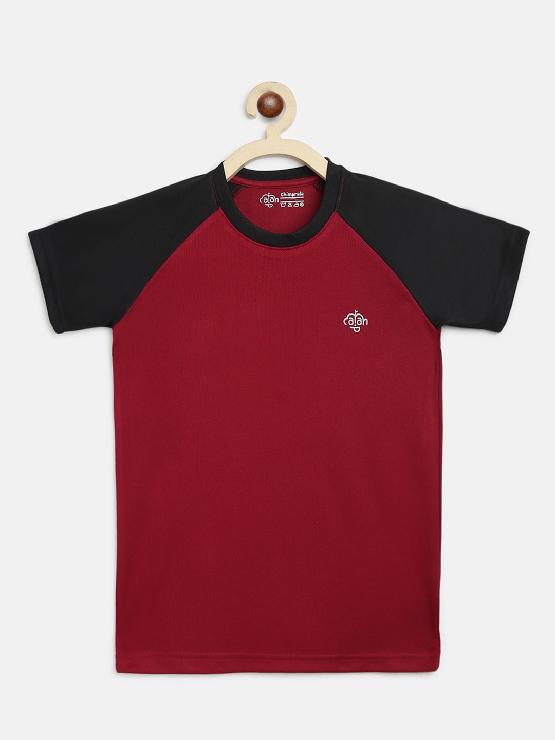 

CHIMPRALA Boys Maroon Colourblocked Round Neck Sports T-shirt
