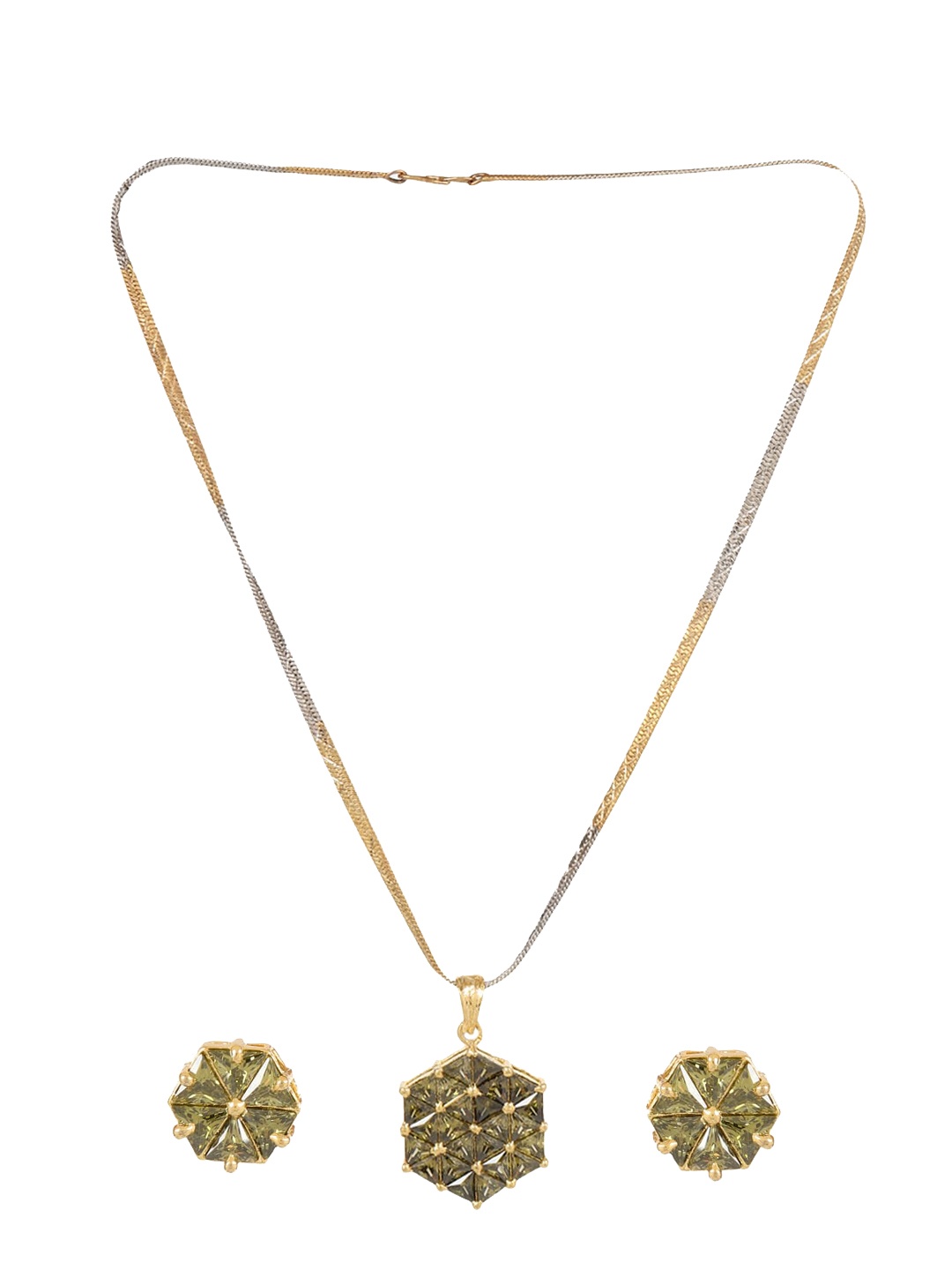 

Adwitiya Collection Green 24CT Gold-Plated CZ-Studded Antique Jewellery Set