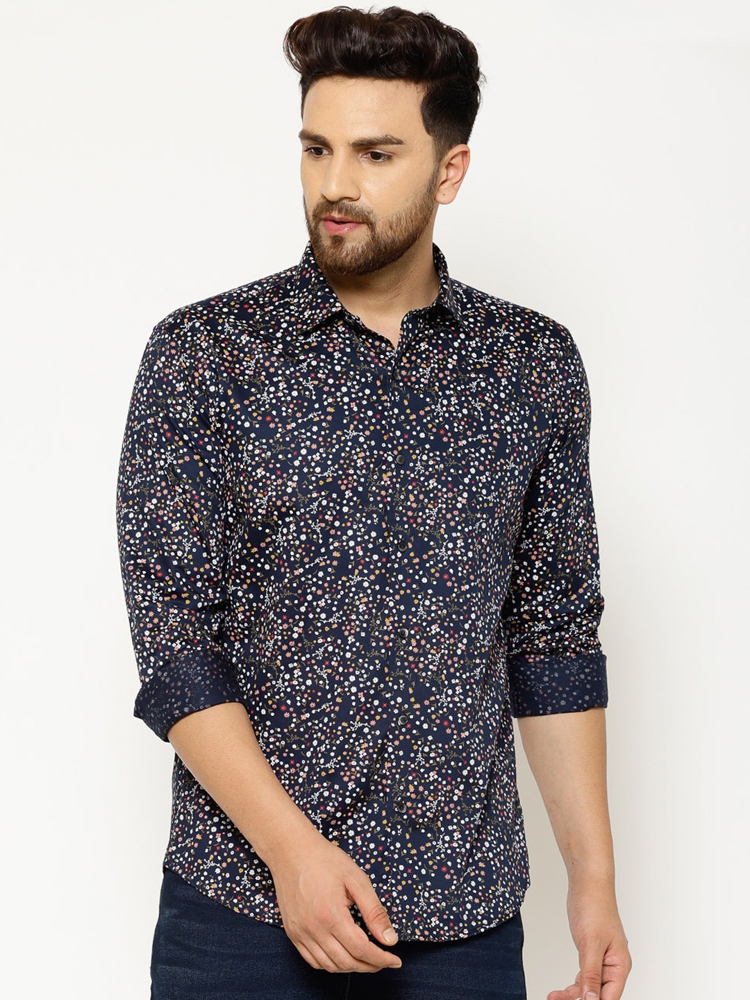 

EPPE Men Navy Blue Slim Fit Floral Printed Cotton Casual Shirt
