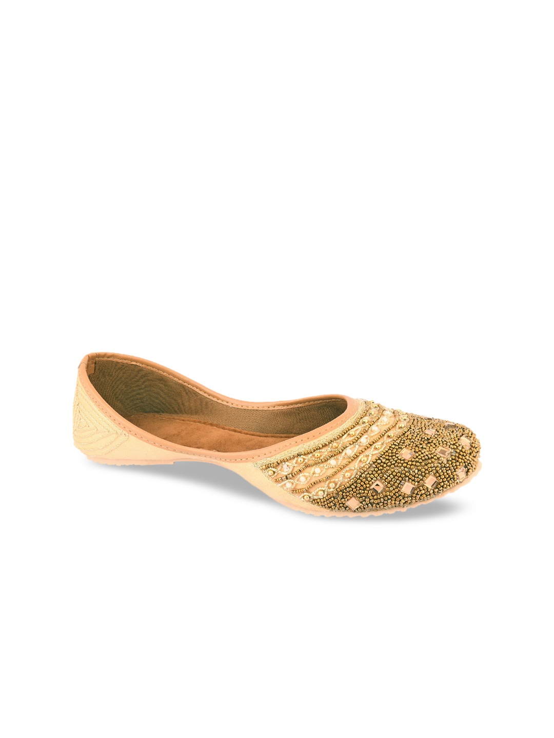 

DESI COLOUR Women Gold-Toned Embellished Mojaris
