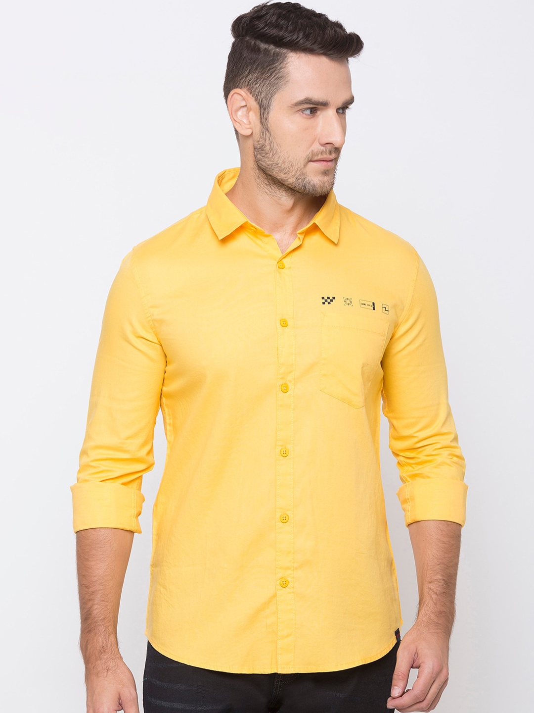 

SPYKAR Men Yellow Slim Fit Solid Cotton Casual Shirt