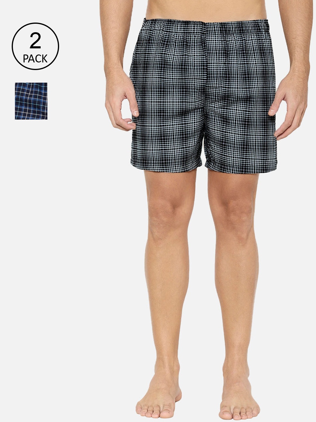 

XYXX Men Pack of 2 Pure Cotton Checked Boxers XYBOX2PCKN172, Black