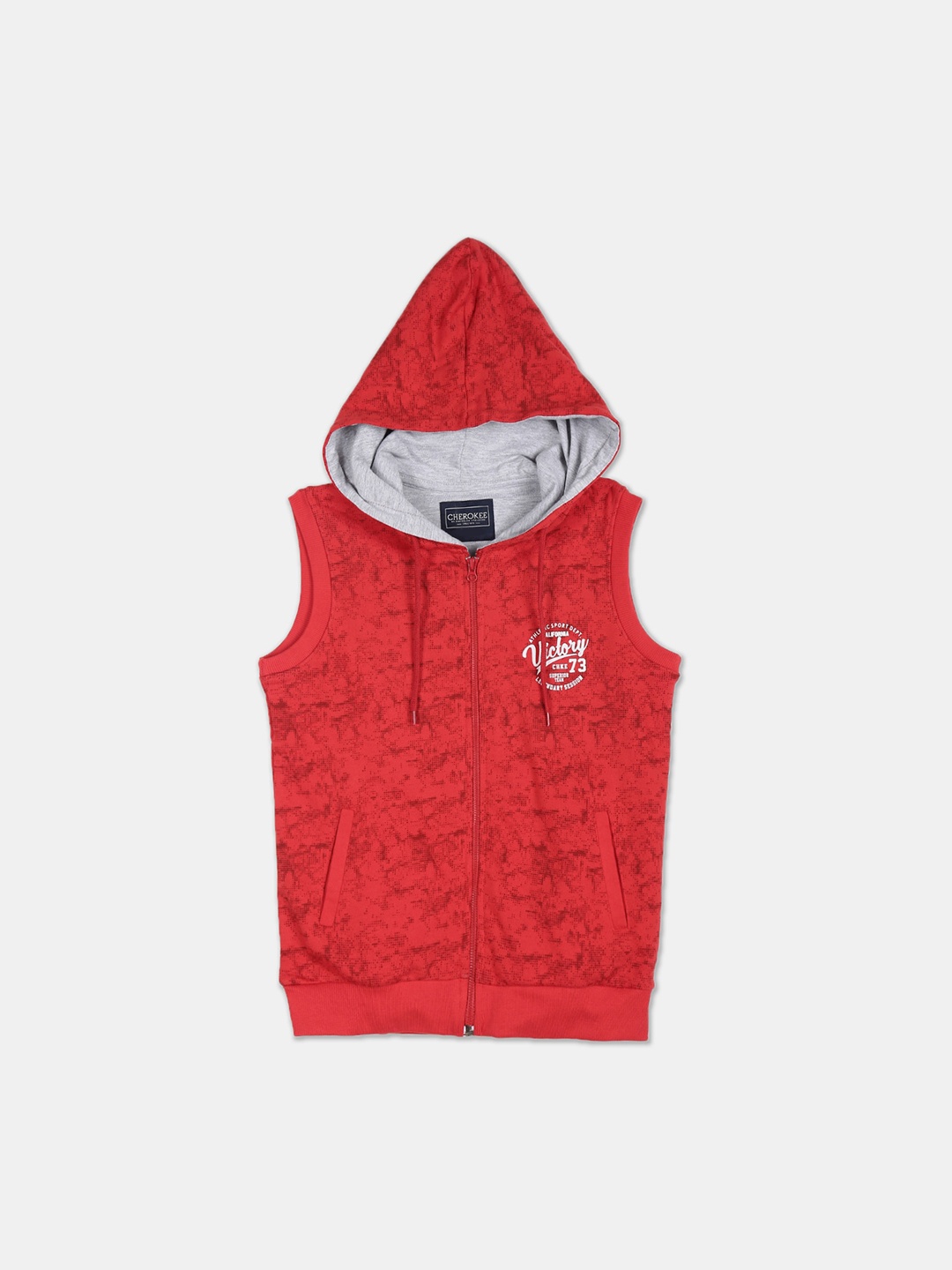 

Cherokee Boys Red Printed Cotton Hooded Bomber Jacket