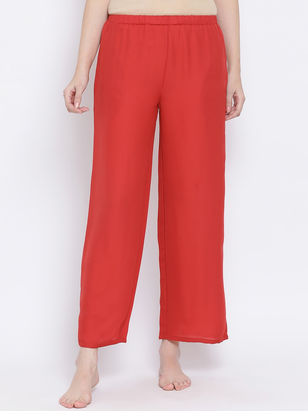 

Clovia Women Coral Red Cotton Solid Lounge Pants