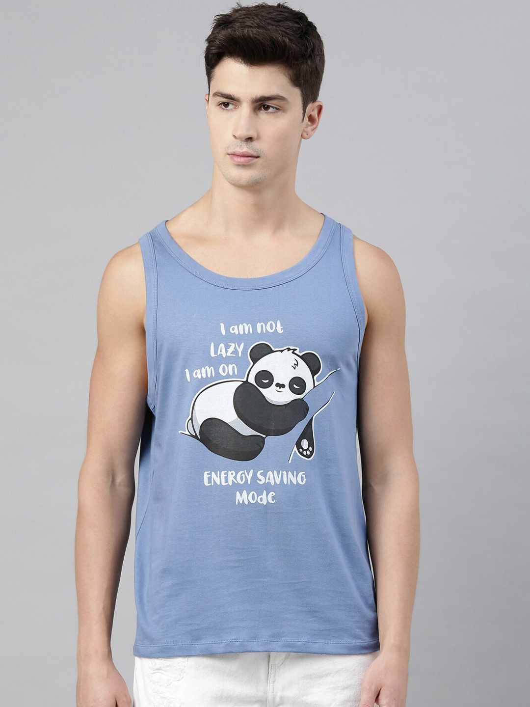 

Bushirt Men Blue Printed Round Neck Cotton T-shirt