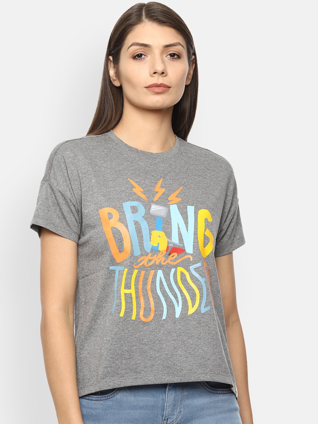 

Van Heusen Woman Grey Printed Pure Cotton Regular Top