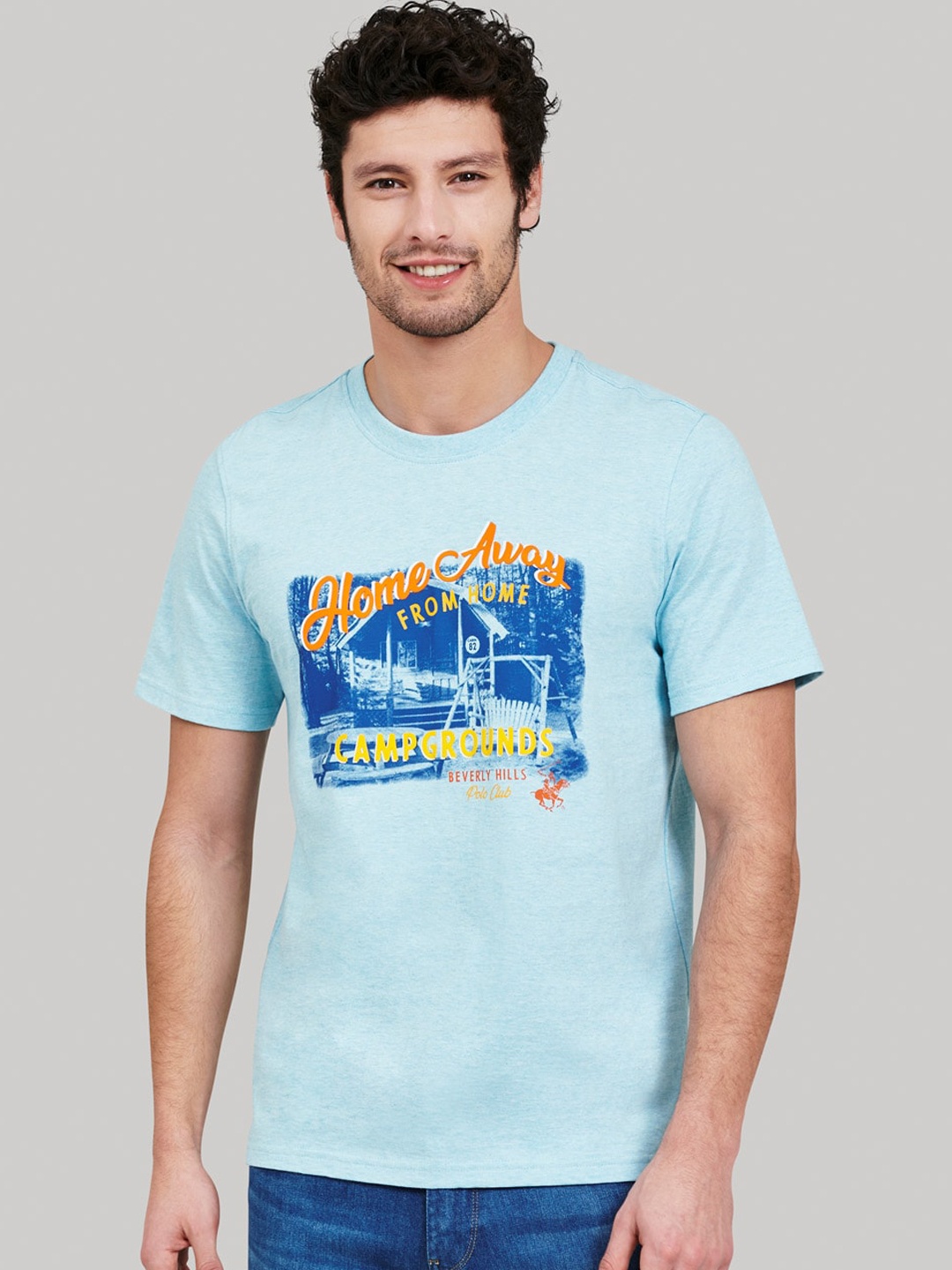 

Beverly Hills Polo Club Men Blue Printed Round Neck Cotton T-shirt