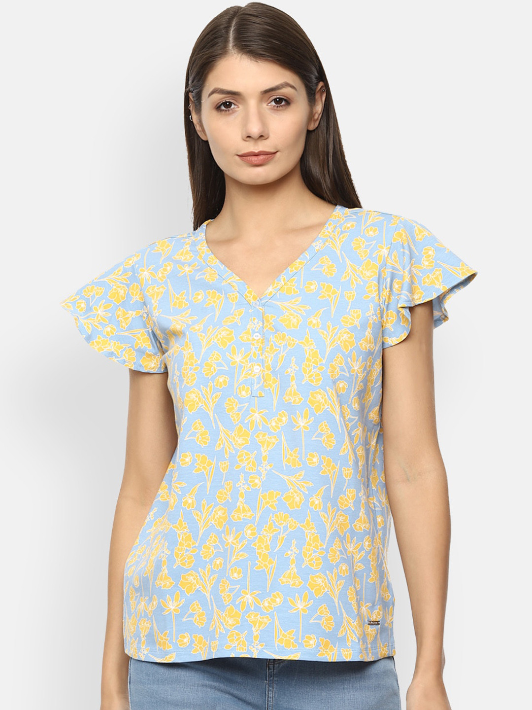 

Van Heusen Woman Blue Floral Printed Wrap Top