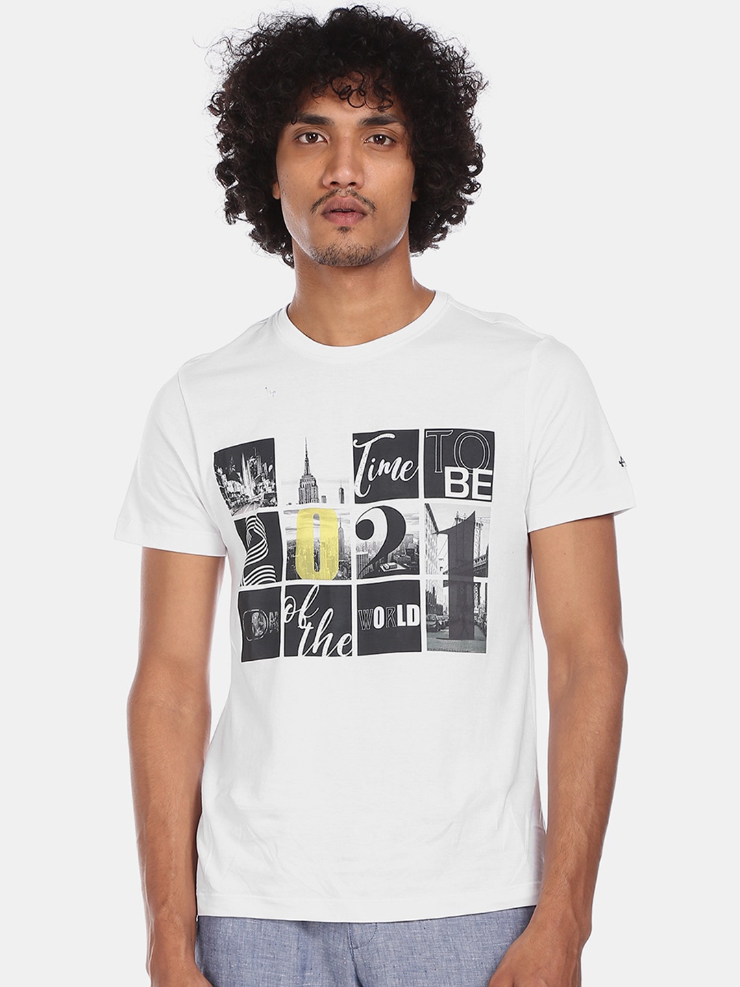 

Arrow New York Men White Printed Round Neck T-shirt