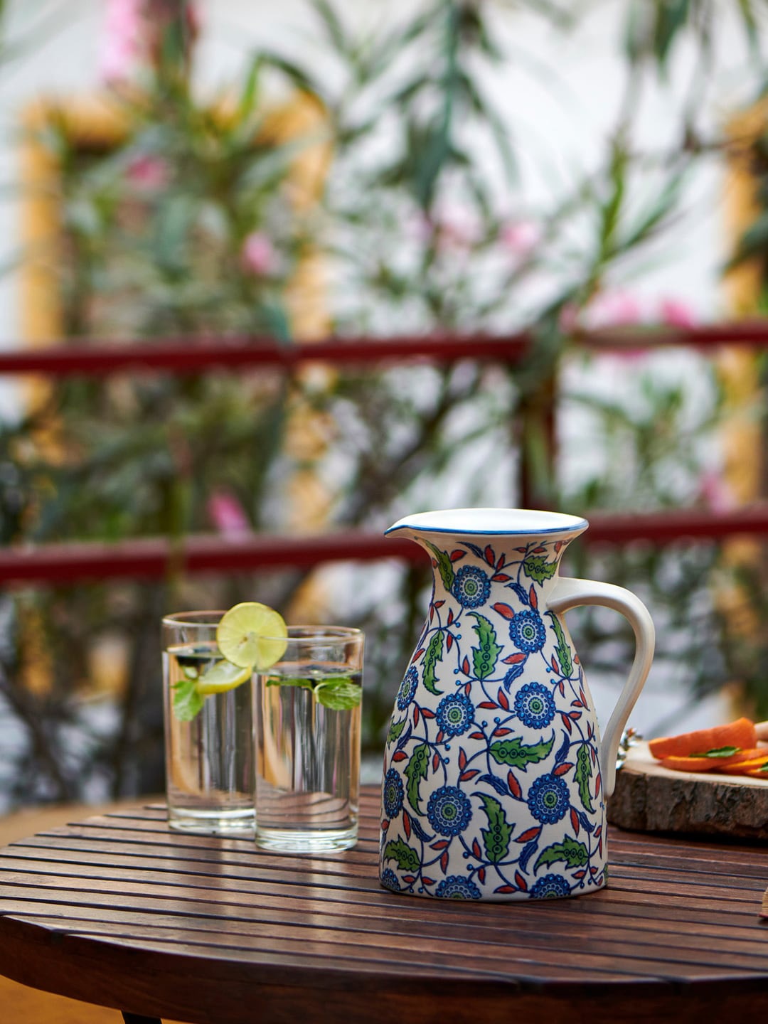 

Chumbak White & Blue Floral Printed Jaipur Backyard Milk Pitcher