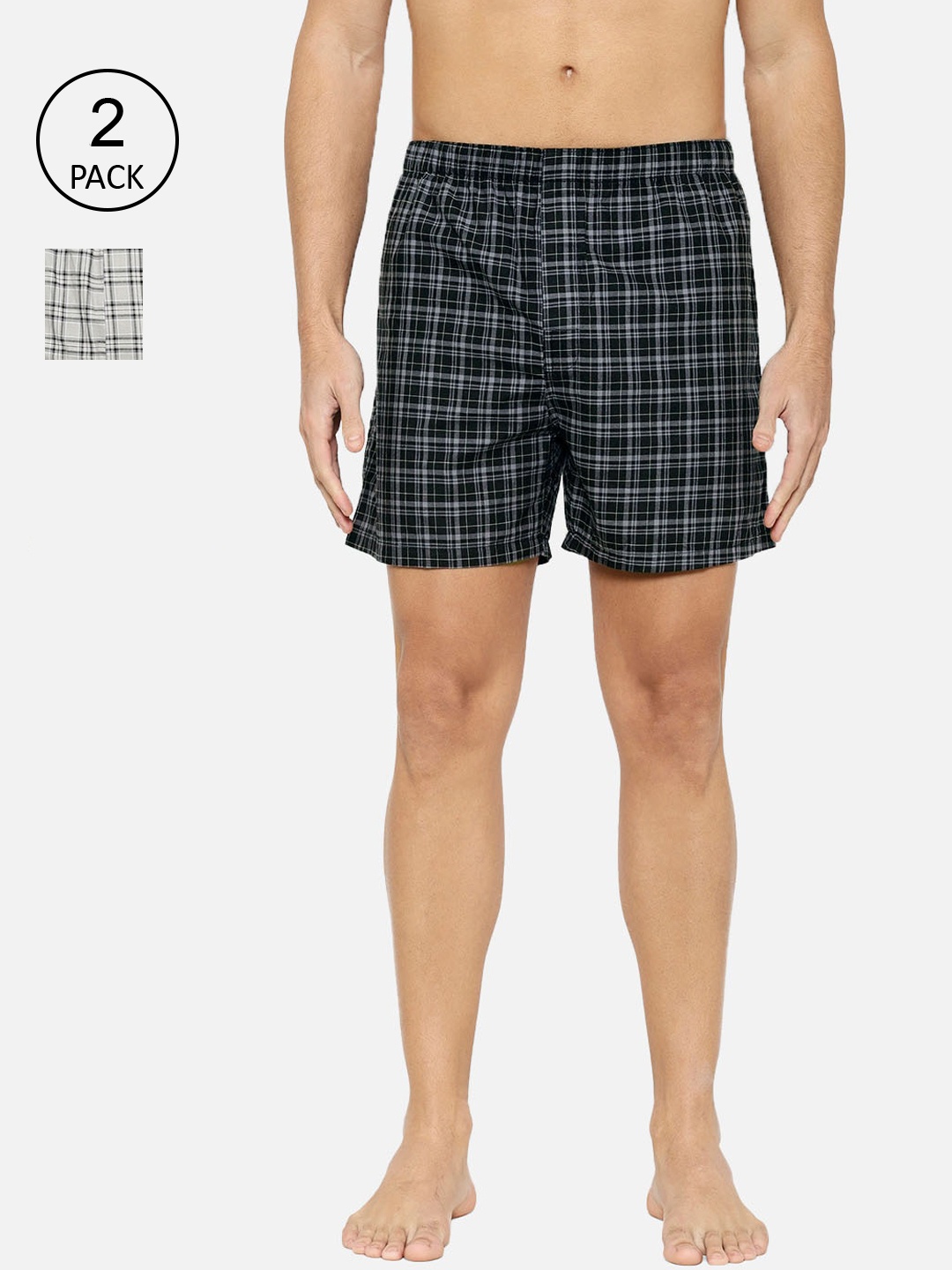 

XYXX Men Pack Of 2 Checked Boxers XYBOX2PCKN166, Grey