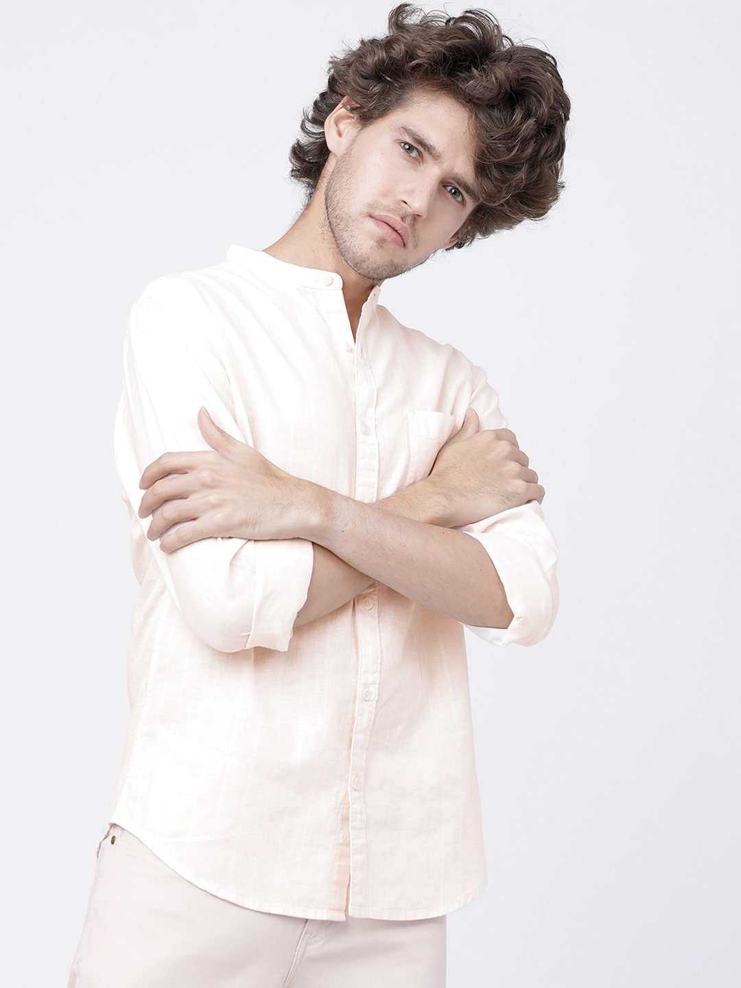 

HIGHLANDER Men Pastel Pink & White Slim Fit Solid Casual Shirt