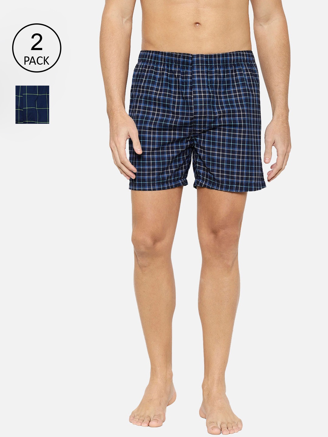 XYXX Men Pack of 2 Pure Cotton Checked Boxers XYBOX2PCKN169, Blue