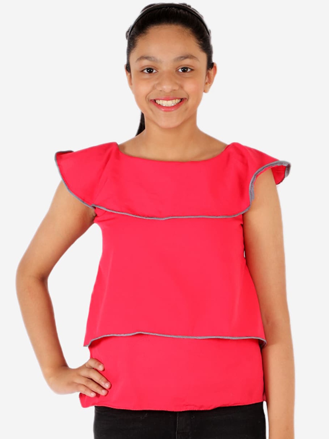 

YK Girls Pink Crepe Tiered Top