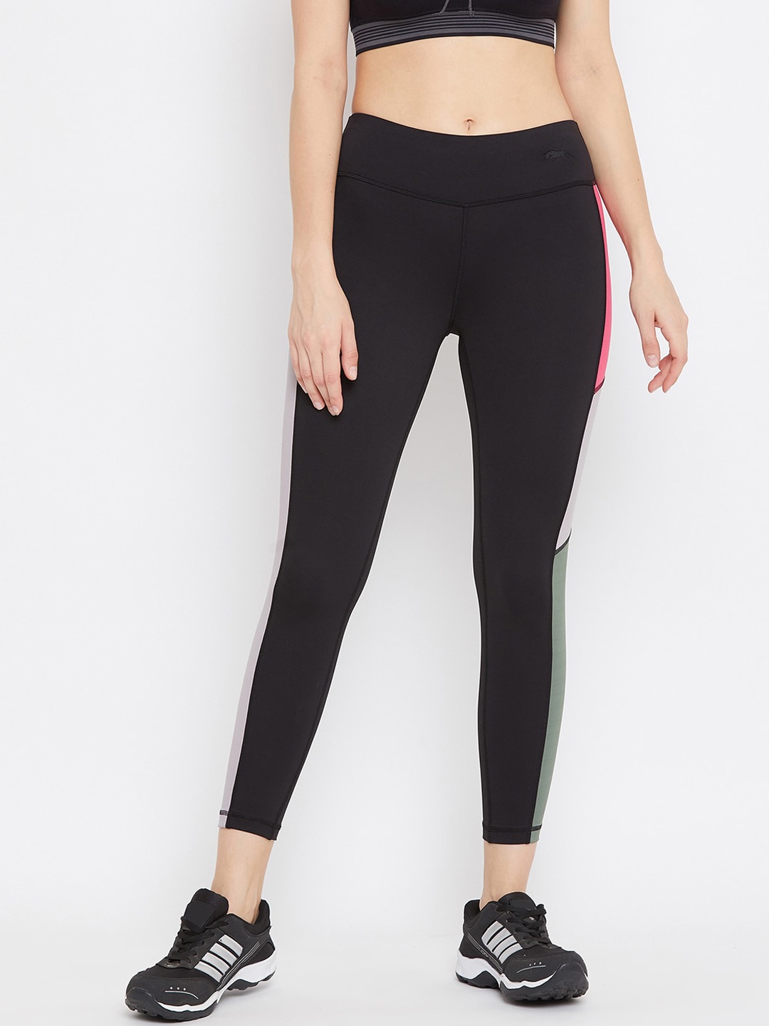 JUMP USA Women Black & Pink Solid e-Dry Technology Active Wear Tights