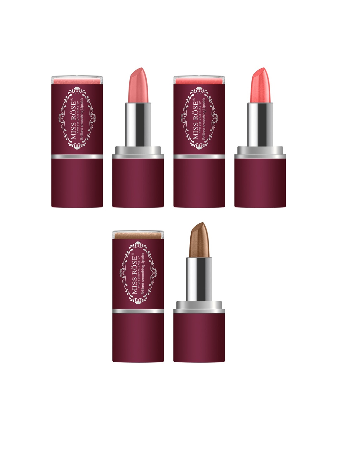 

MISS ROSE Set of 3 Brilliant Smoothing Lipsticks, Multi