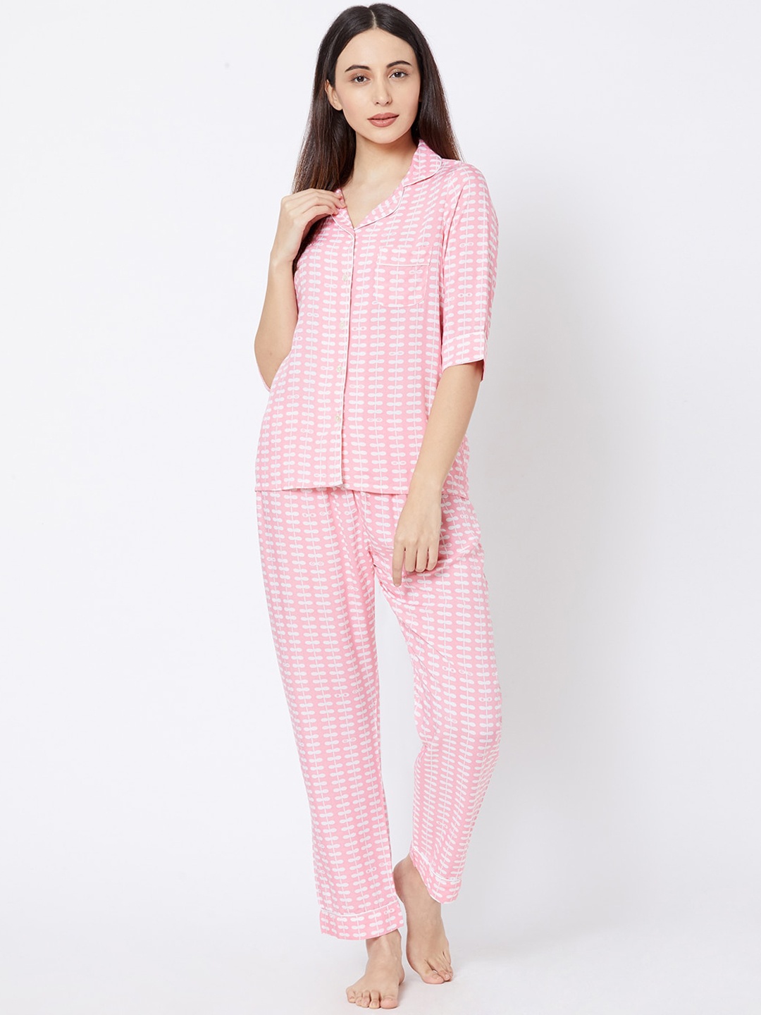 

Sweet Dreams Women Pink & White Printed Night suit