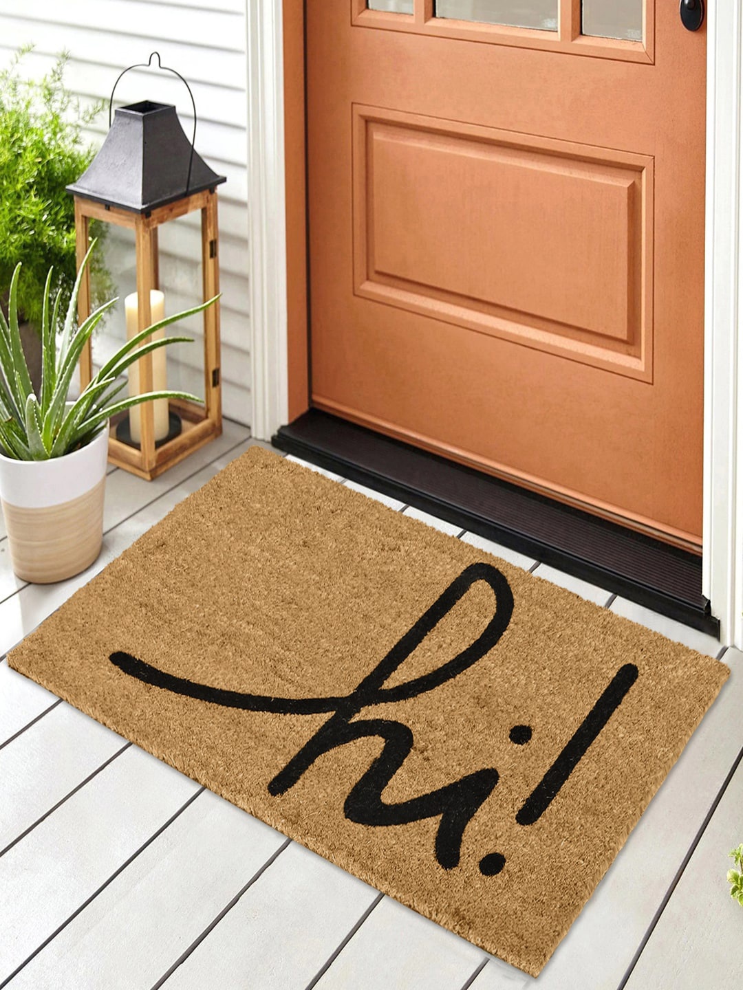 HOKIPO Brown & Black Printed Rectangular Coconut Coir Anti-Skid Doormat