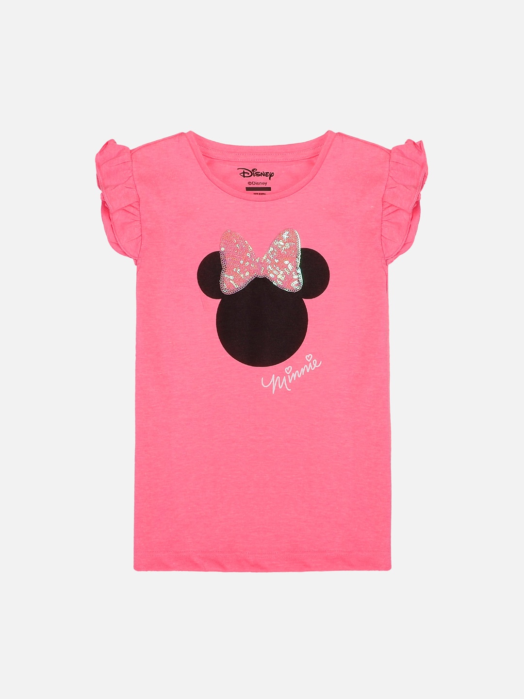 

Kids Ville Girls Pink Black Minnie Printed Round Neck Cotton Pure Cotton T-shirt