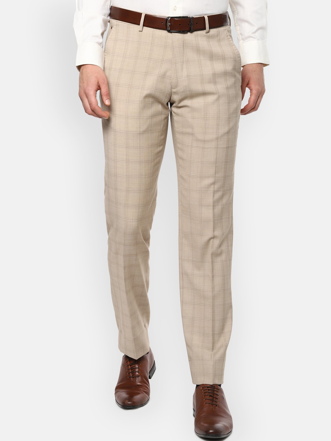 

Louis Philippe Gods & Kings Men Beige Regular Fit Checked Formal Trousers