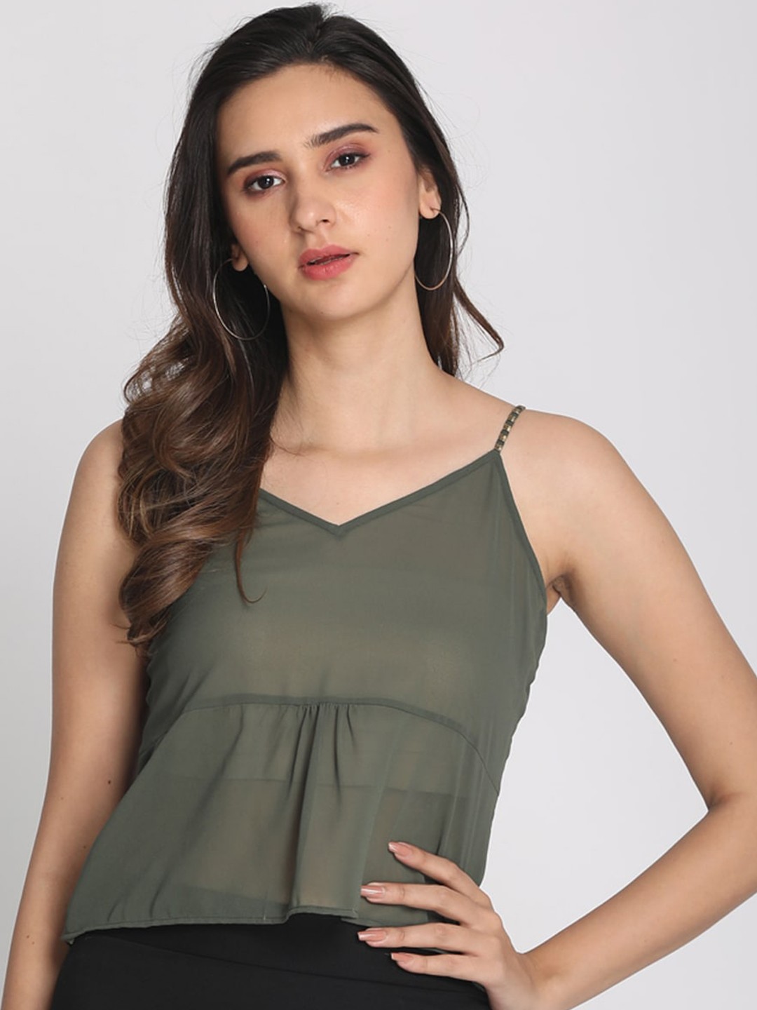 

PReT me Olive Green Georgette Peplum Top