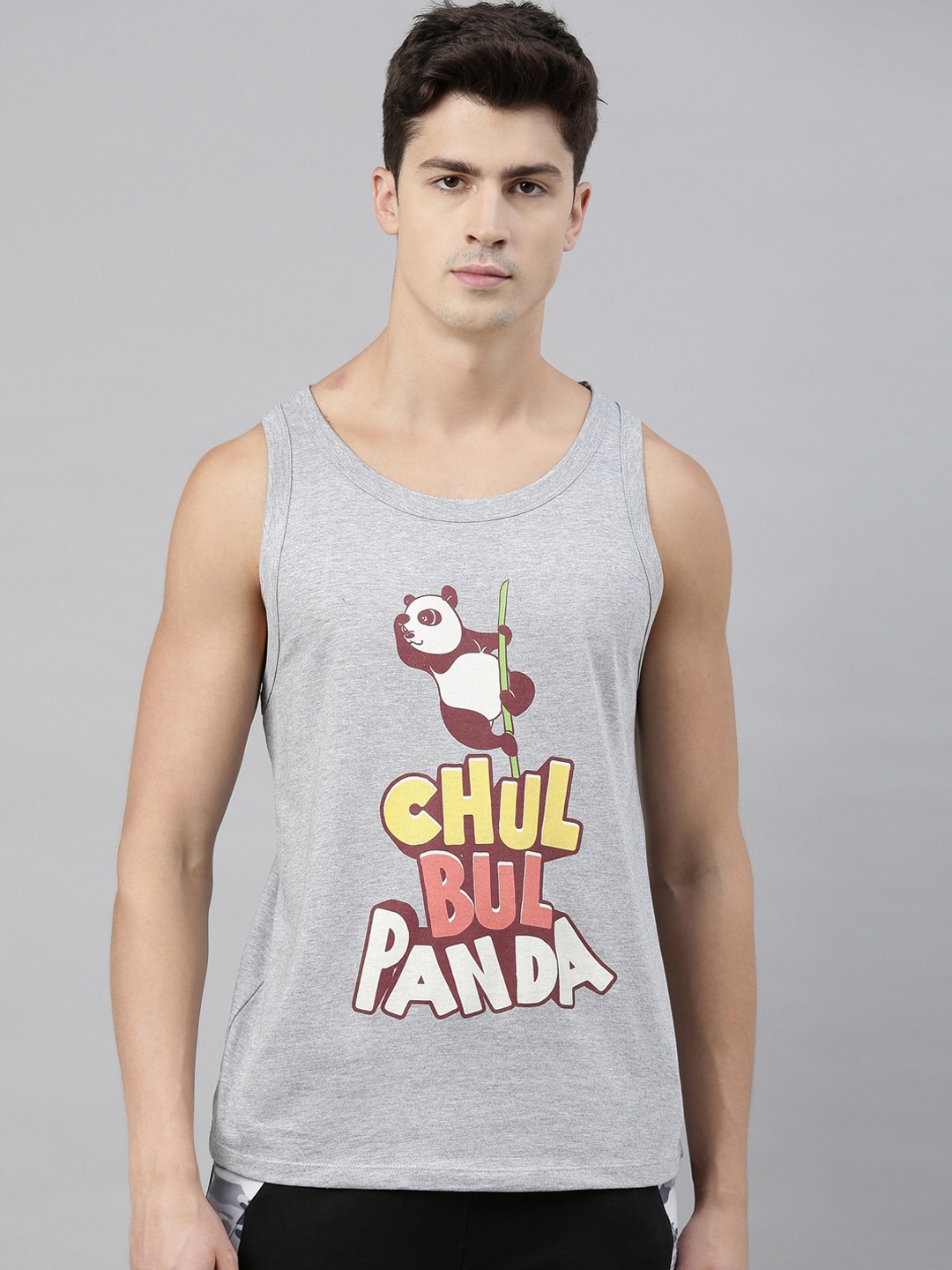 

Bushirt Men Grey Melange Printed Cotton Round Neck Pure Cotton T-shirt