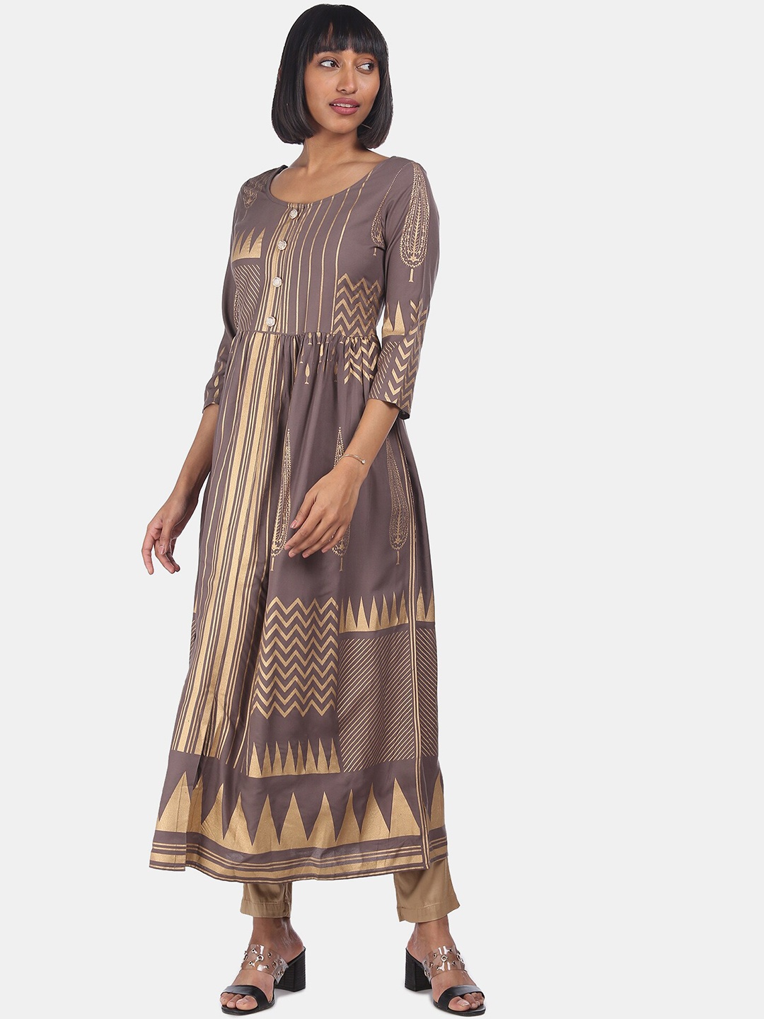 

Anahi Women Taupe Geometric Printed Anarkali Kurta
