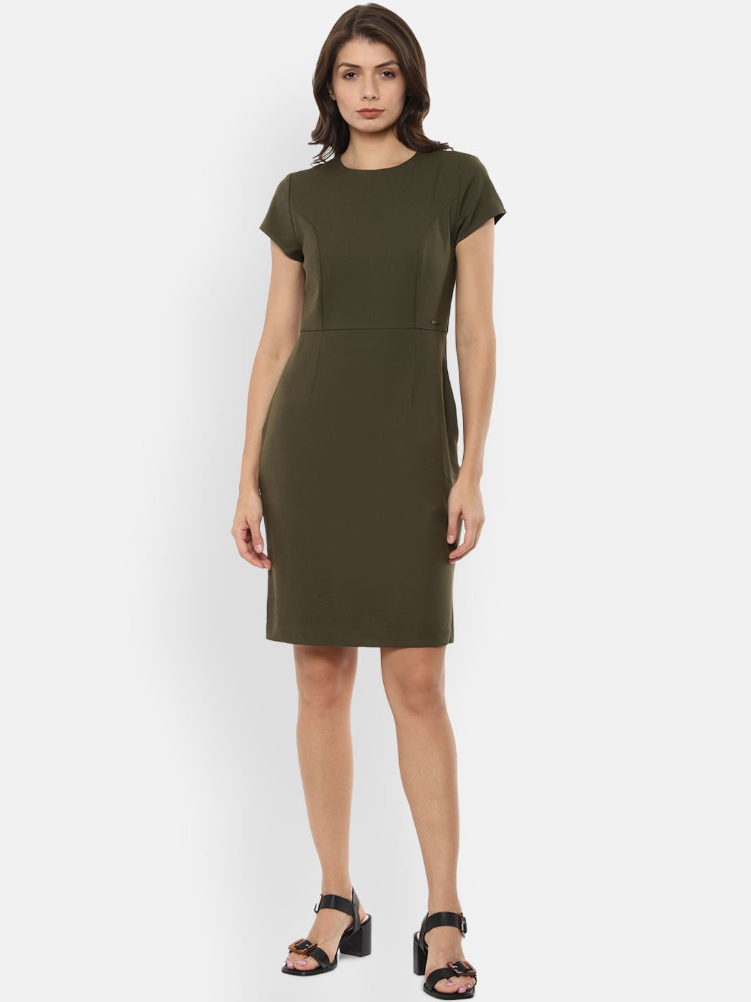 

Van Heusen Woman Women Olive Green Solid T-shirt Dress