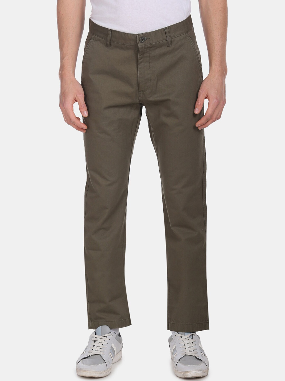 

Ruggers Men Olive Green Regular Fit Solid Chinos