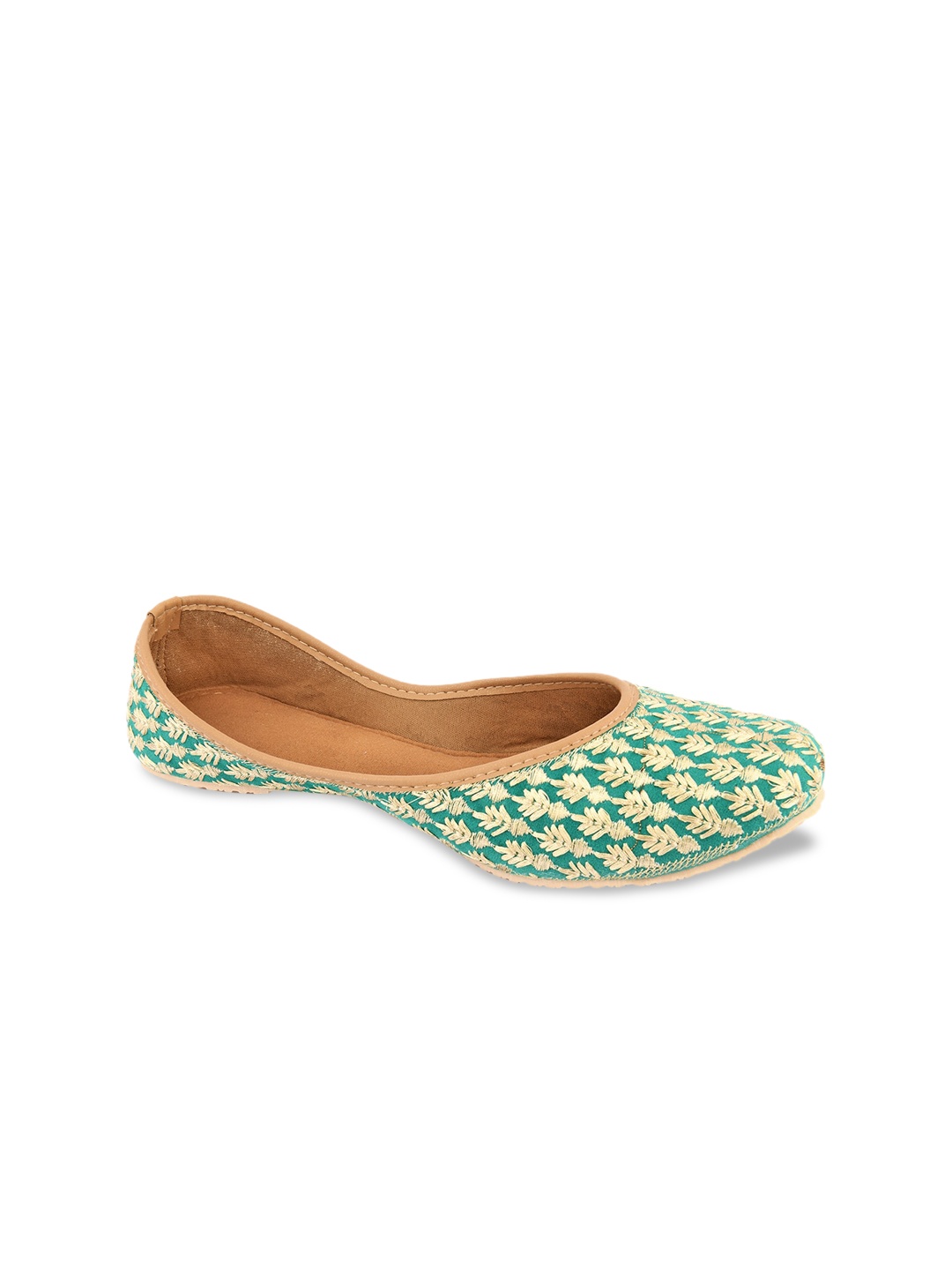 

DESI COLOUR Women Green Woven Design Velvet Mojaris