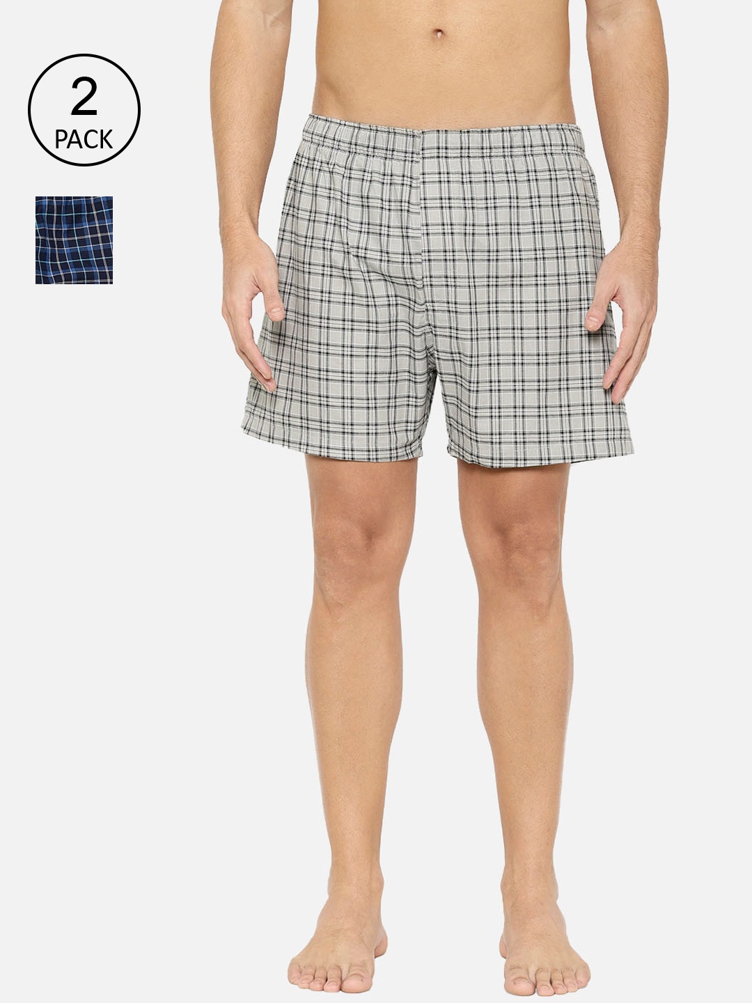 

XYXX Men Pack Of 2 Checked Checkmate Boxer XYBOX2PCKN164, Grey