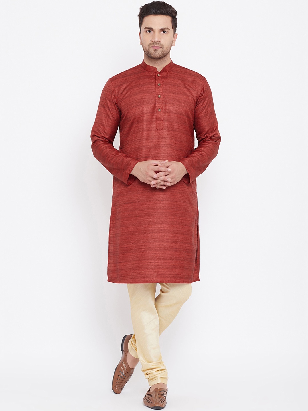 

VASTRAMAY Men Maroon Solid Kurta with Churidar