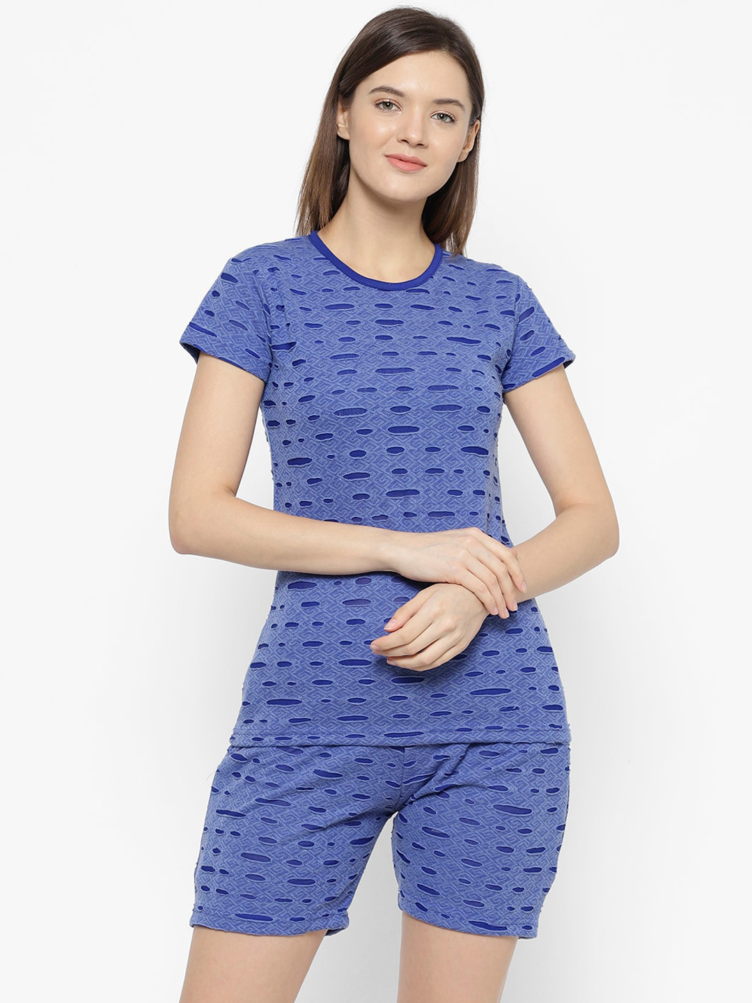 

VIMAL JONNEY Women Blue Solid Cotton Blend Night Suit KF_SKY_T_D11_02