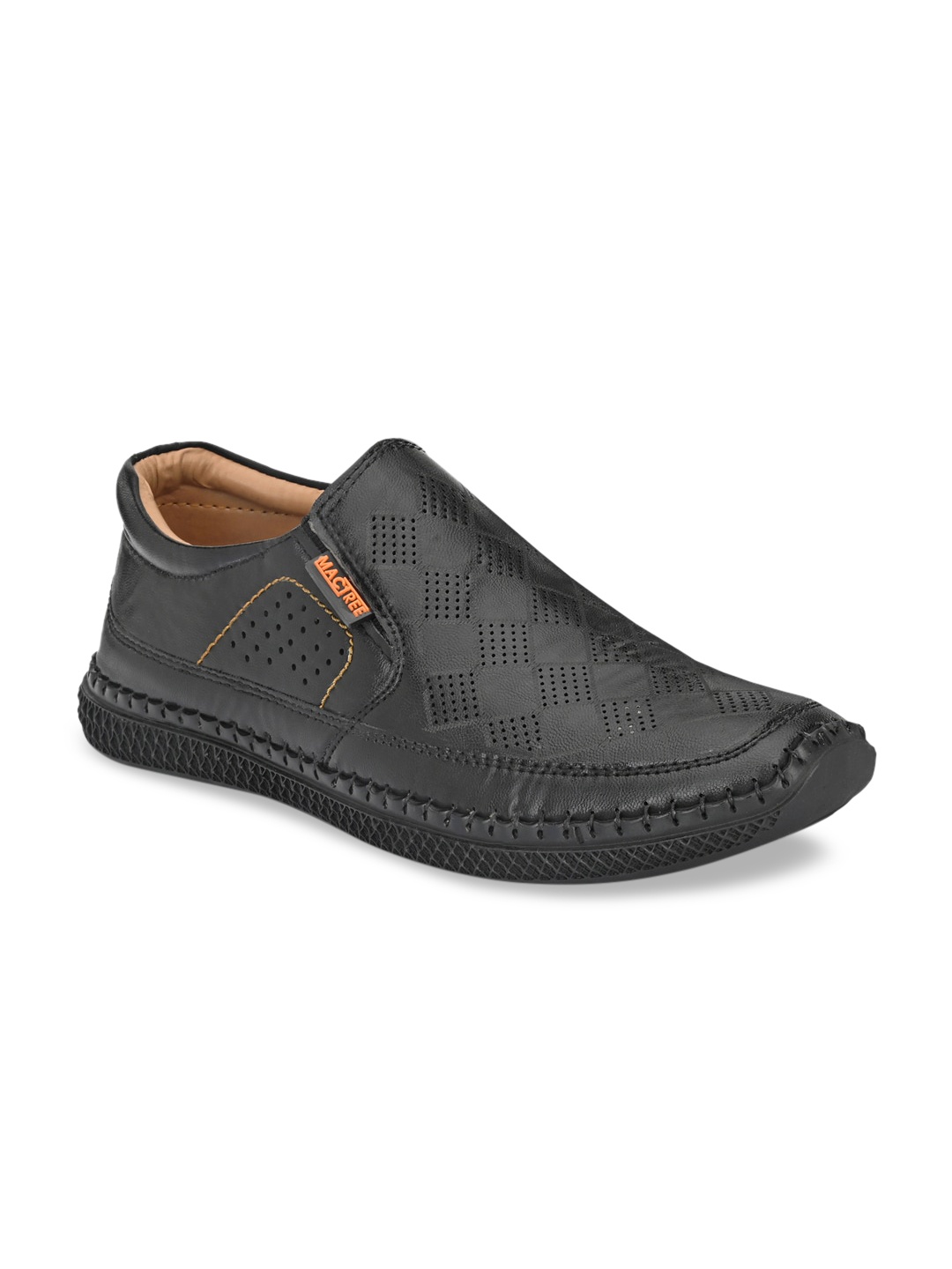 Mactree Men Black Perforated Slip-Ons