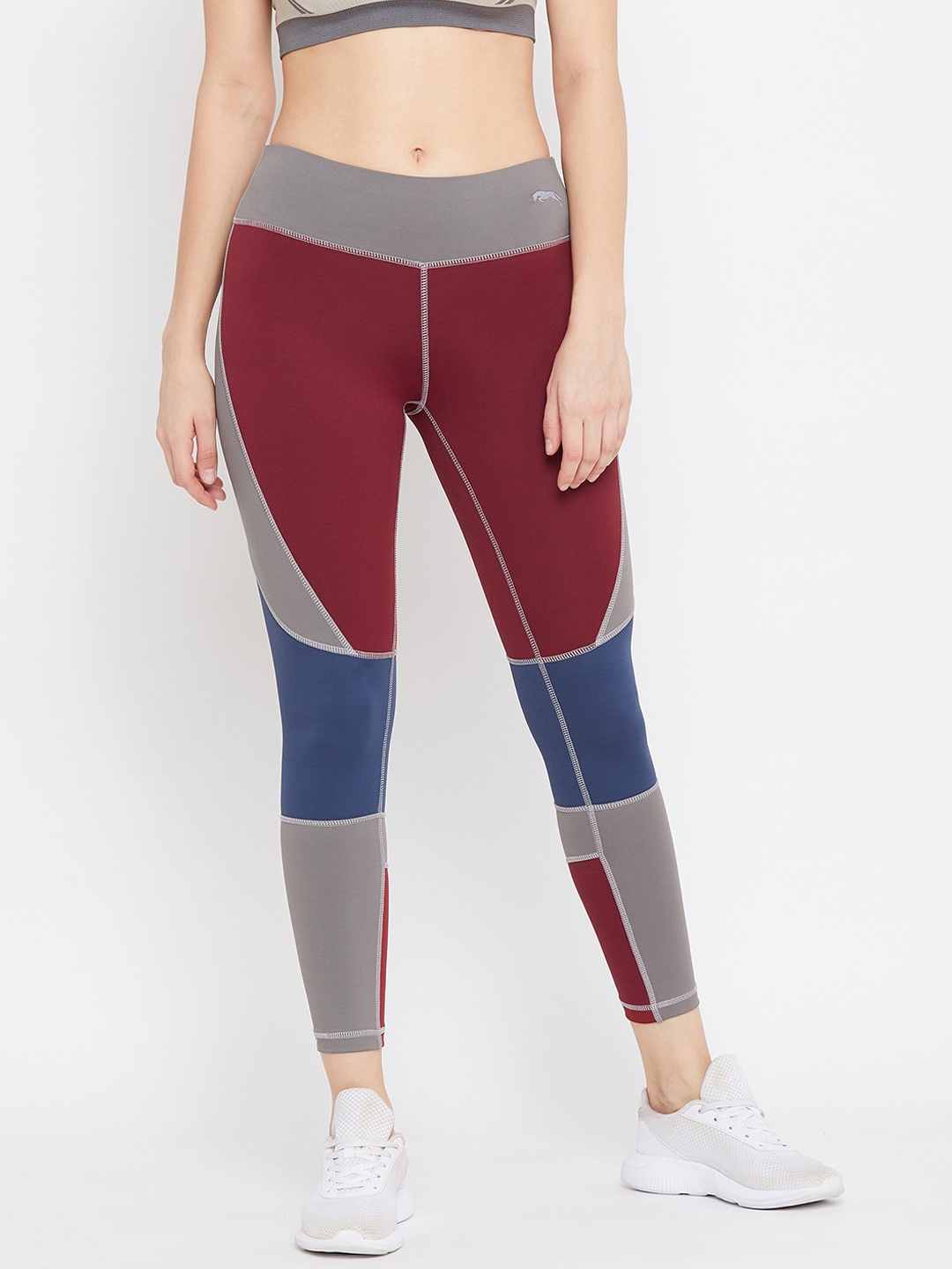 

JUMP USA Women Maroon & Grey Colourblocked Tights