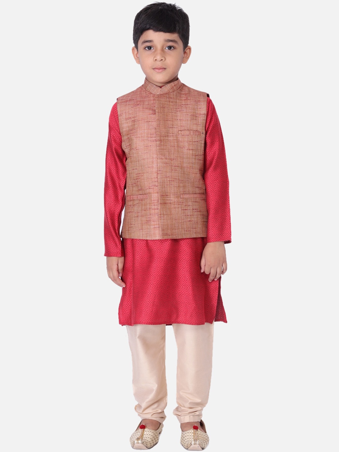 

TABARD Boys Red Self Design Kurta with Churidar