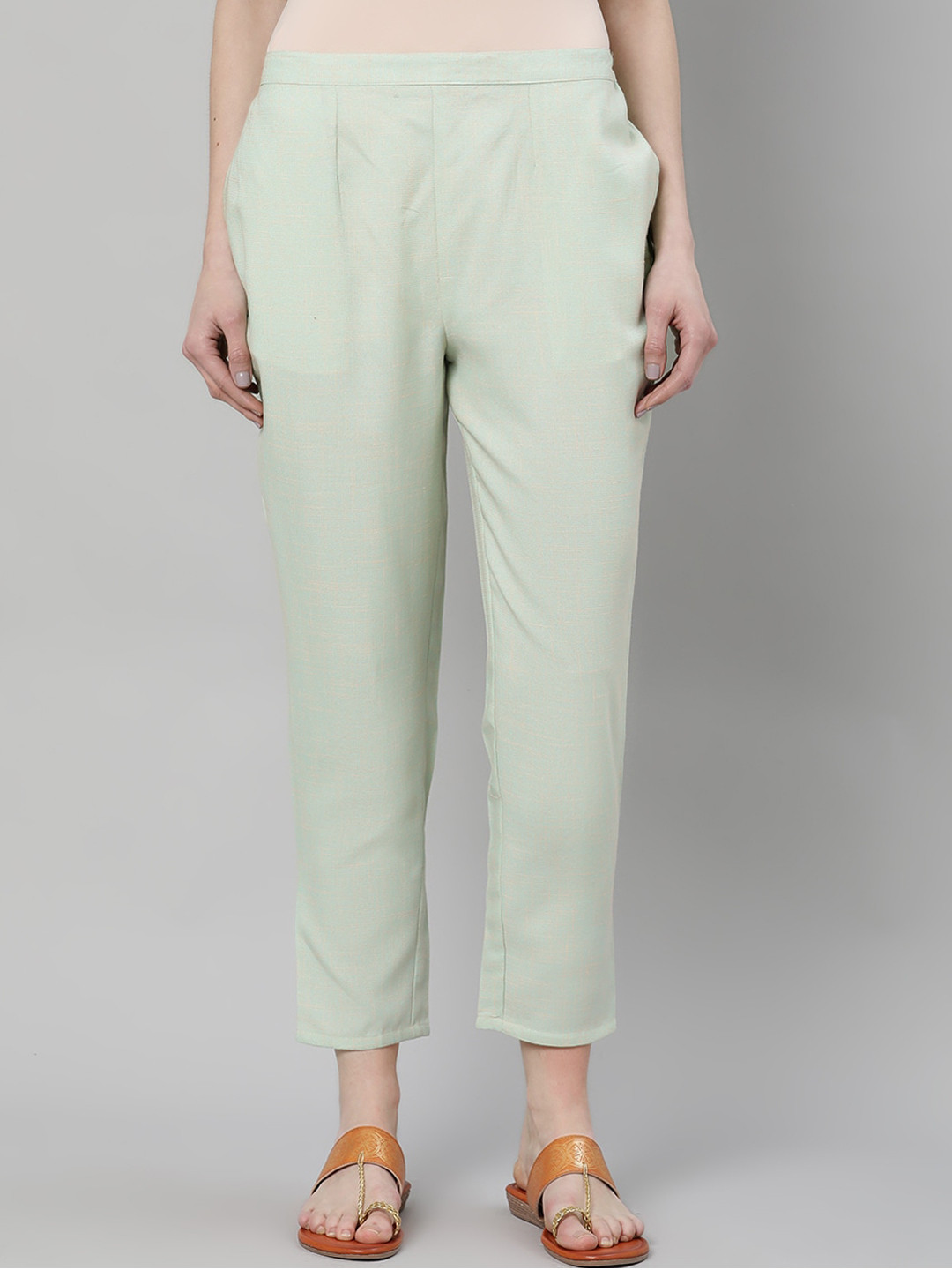 

Libas Women Green Regular Fit Checked Regular Trousers